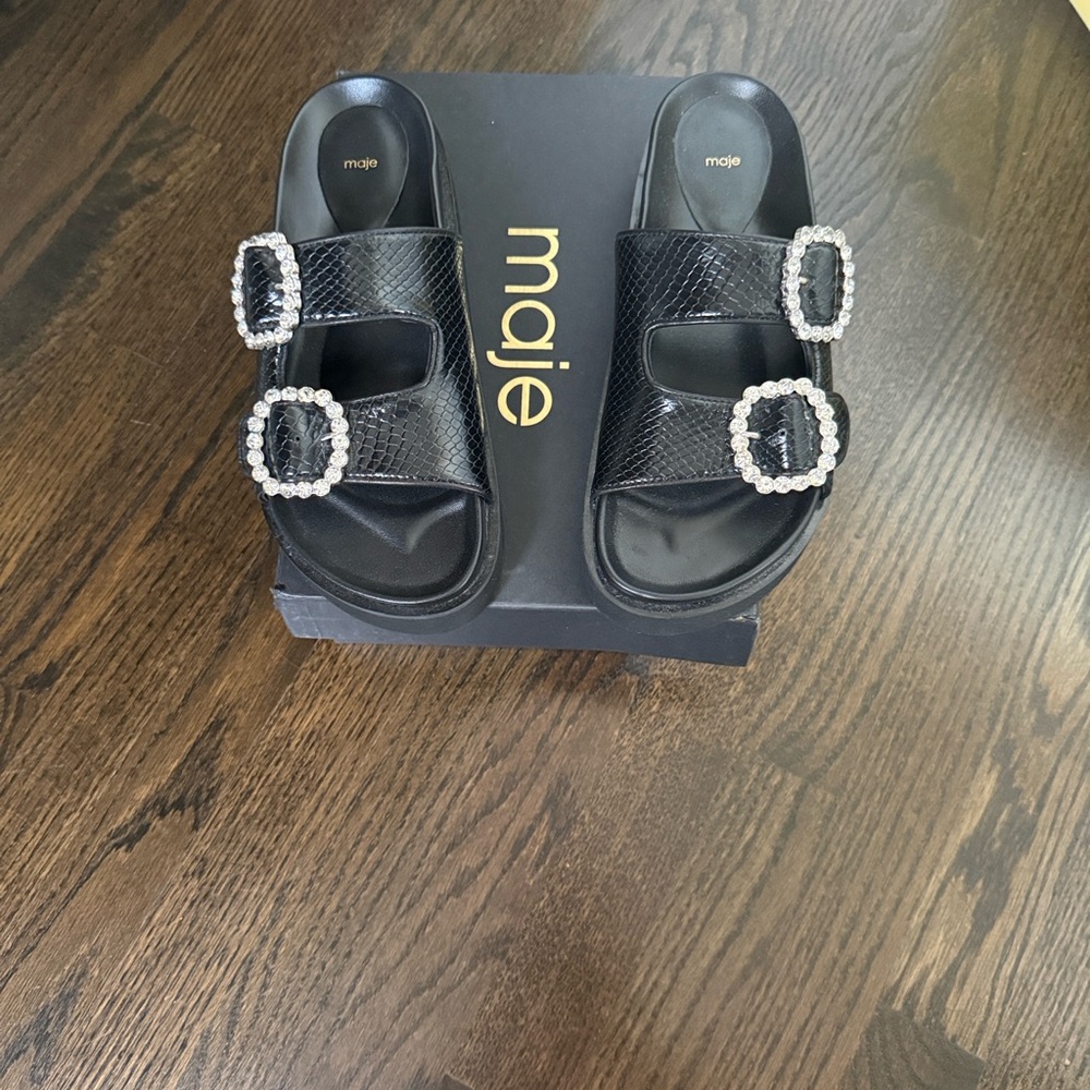 Maje 223 Noir Fardilo Black Sandals with crystal embellishment size 38 NEW